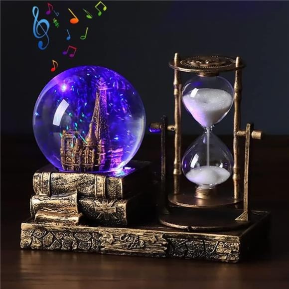 LED Music Crystal Snow Globe with Hourglass Vintage Paris Eiffel Tower Home - Picture 3 of 7